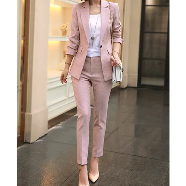 high quality Women Work Pink Pant Suits 