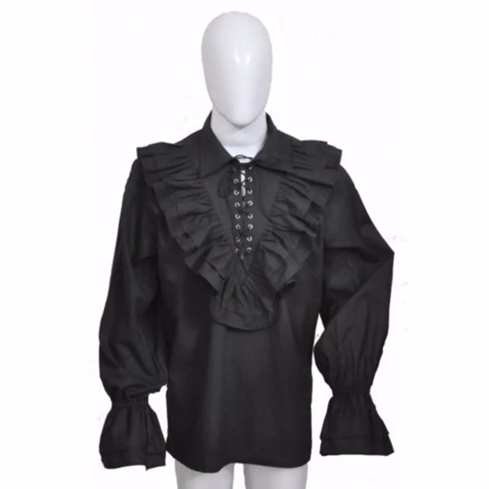 Medieval Shirts Men Tunic Viking Pirate Costume Gothic Clothes Men Vintage  Shirt Ruffle Neckline Drawstring Knight Cosplay Top