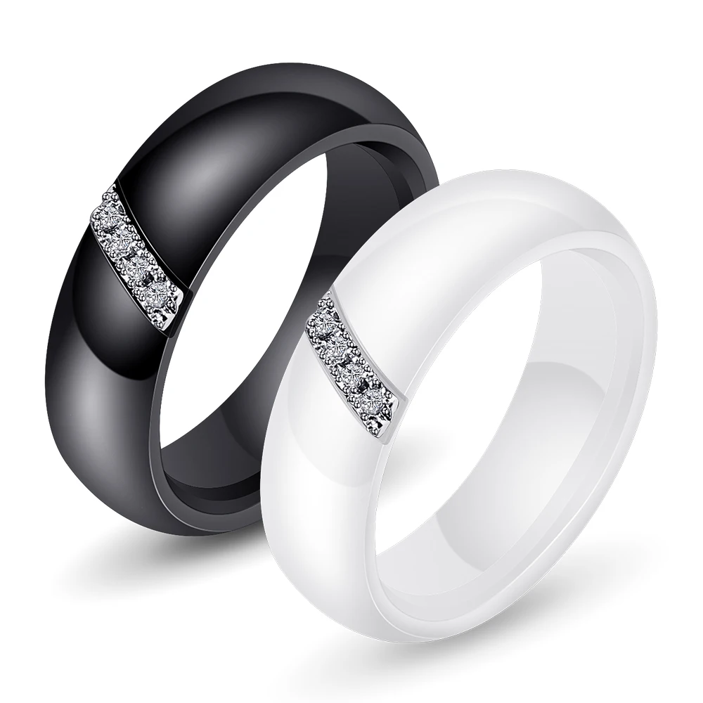 Fashion White Black Ceramic Rings For Women Smooth Surface Inlaid Zircon Women Ring Stainless Steel Wedding Engagement Gift-animated-img