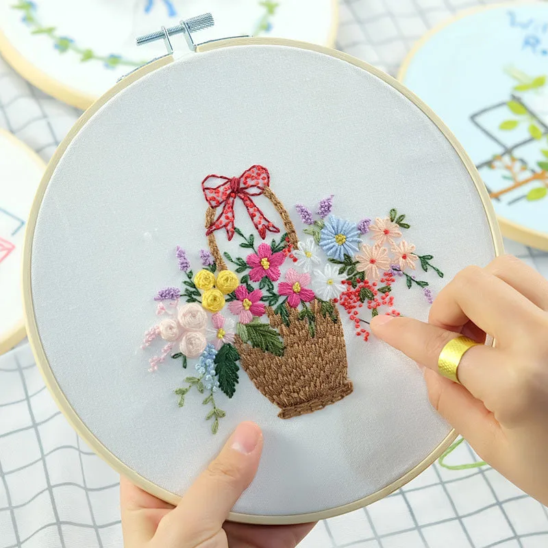 קנו אומנות, מלאכת יד, תפירה  Needlework 3D Embroidery Patterns Flower  Basket Kits DIY Sewing Painting Cross Stitching Sets Handmade Art Craft  Gift Supply