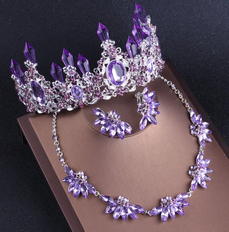 Noble Purple Crystal Bridal Jewelry Sets Necklaces Earrings Crown Tiaras Set African Beads Jewelry Set Wedding Dress Accessories preview-6