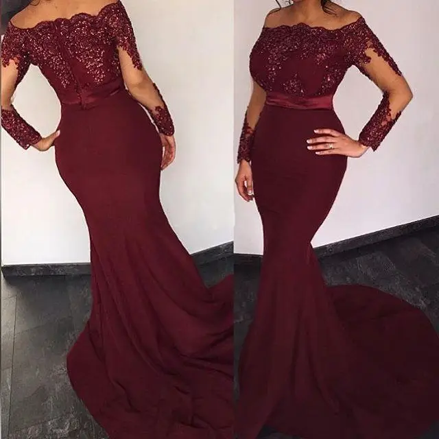 long sleeve off the shoulder prom dress