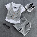 Children Handsome Clothing Suit Kid Casual T-Shirt With Fake Vest+ Pant Boys Fashion Summer Sets
