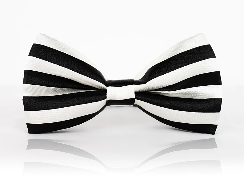 Elegant Black White Striped Bow Ties 