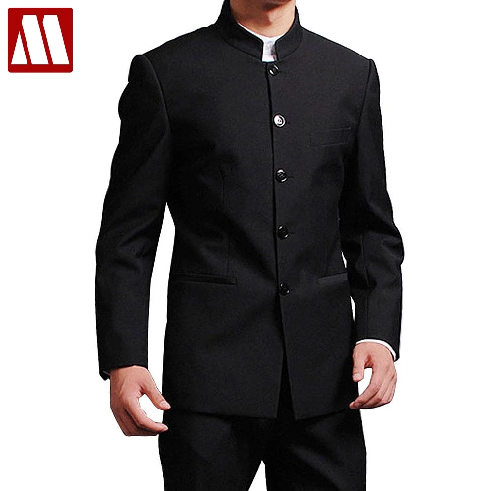 Jacket + Pants Men Formal Business Suits Pants Chinese Tunic Suits Black New Arrival Traditional Mandarin Plus Size XXXXL F048-animated-img