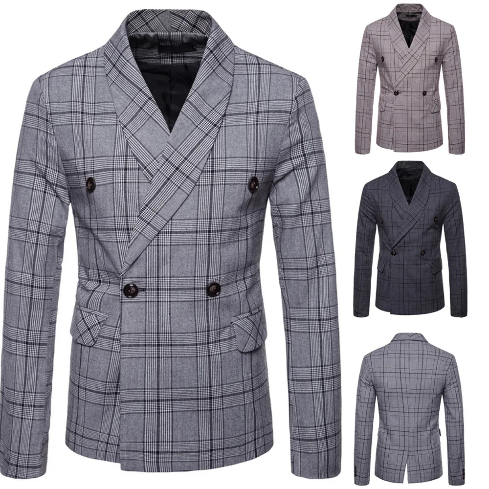 mens checked double breasted blazer