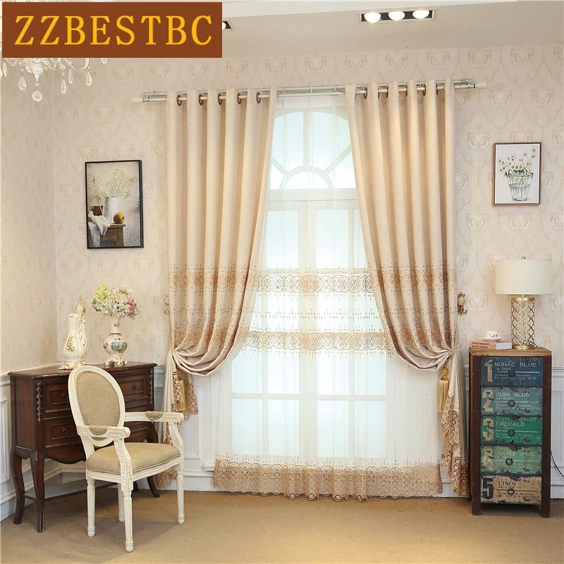קנו טקסטיל לבית | Beige luxury European blackout curtains for bedroom with  high quality embroidered Voile Curtain for living room kitchen hotel