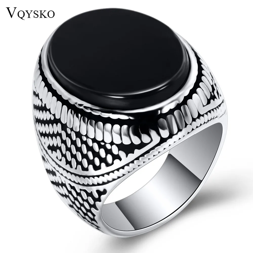 Black Glass Men Wedding Rings for Engagement Party Jewelry Stainless Steel Punk Rings for Men/Male Rings Jewelry-animated-img