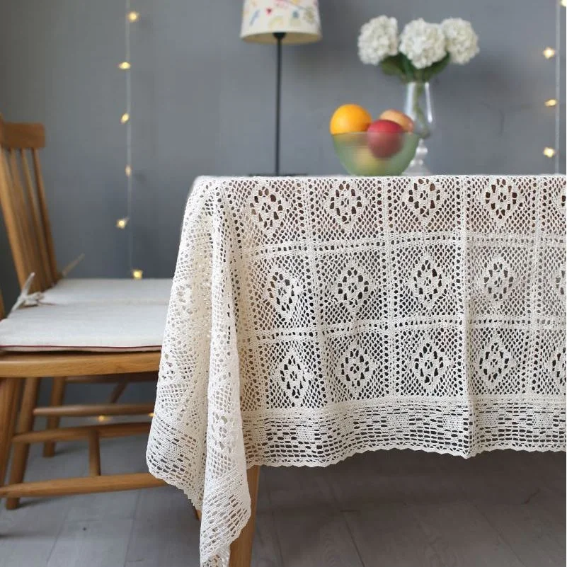 100% Cotton Knitted Lace tablecloth Shabby Chic Vintage Crocheted Tablecloth Handmade  Cotton Lace table topper-animated-img