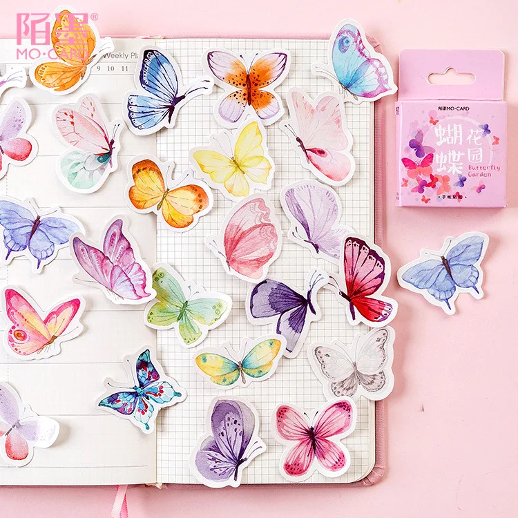 40pcs Retro Transparent Butterfly Stickers DIY Kawaii Handbook Album Log  Scrapbooking Aesthetic Stickers Cute School Stationery