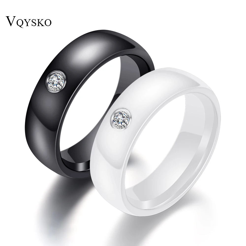 Fashion Men Women Black White Colorful Ring Ceramic Ring For Women With Big Crystal Wedding Band Ring Width 6mm Size 6-10 Gift-animated-img