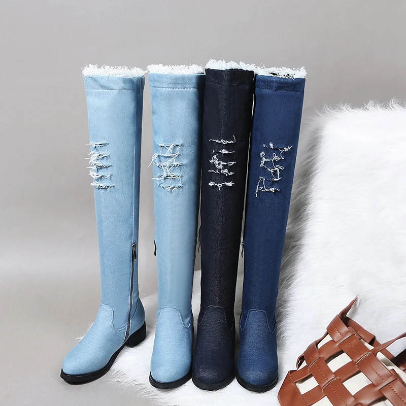 denim flat boots