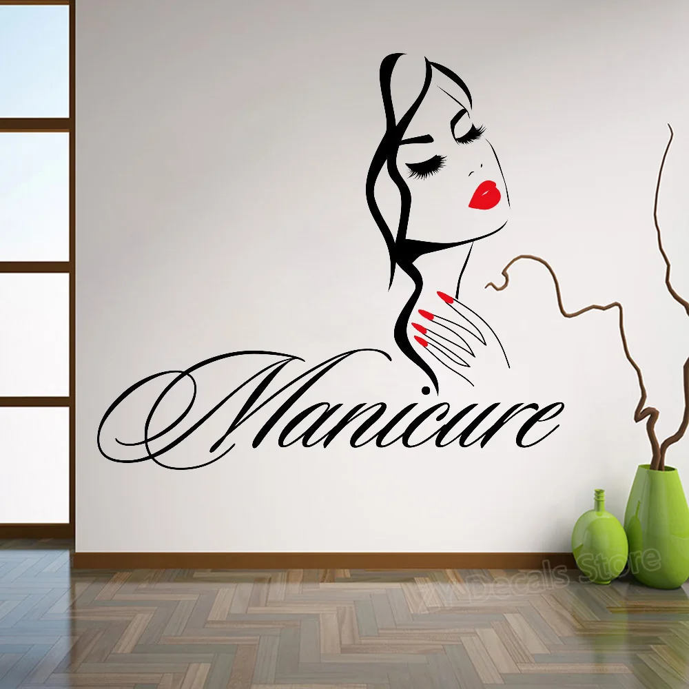 קנו עיצוב הבית  Beauty Nails Salon Wall Sticker For Nail Room Decor Girls  Bedroom Vinyl Art Rooms Decoration Decal Mural stickers on the wall