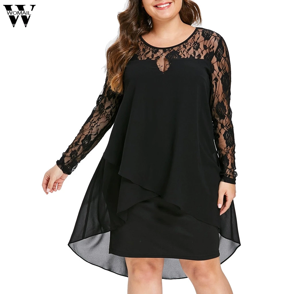 Women Dress Sheer Lace Sleeve 
