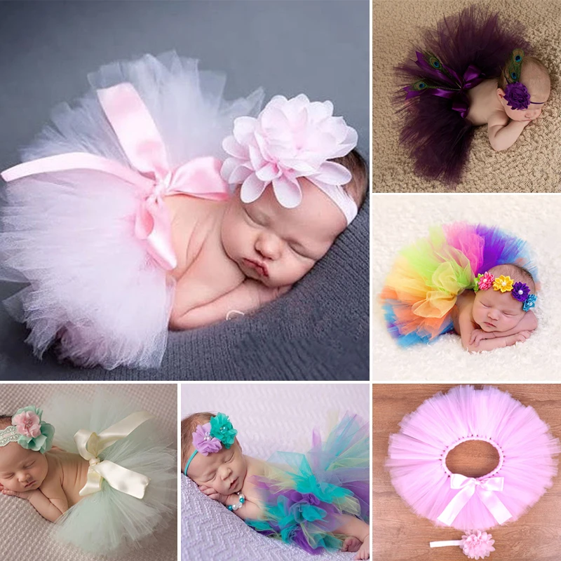 Top Sale Baby Girl Tulle Tutu Skirt and Flower Headband Set Newborn Photography Props Baby Birthday Gift-animated-img