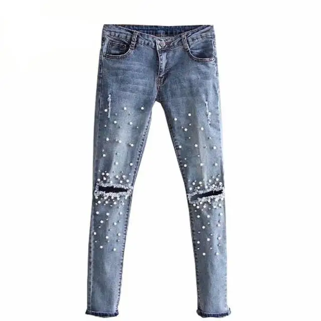 Knee Hole Ripped Jeans plus size Women 