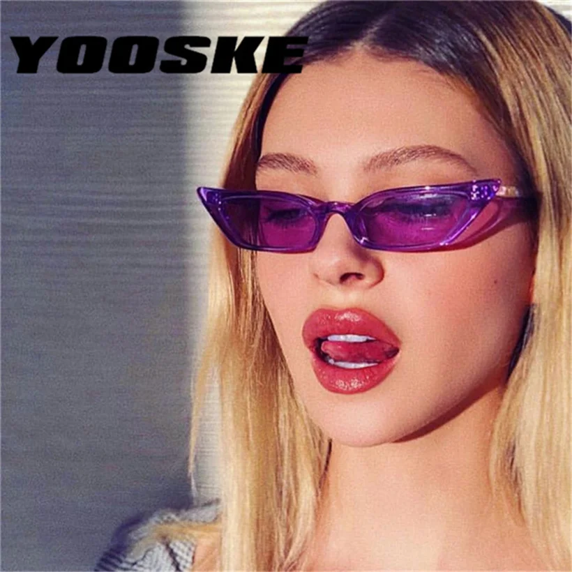 YOOSKE Women Cat Eye Sunglasses Small Size Brand Designer Fashion Retro Ladies Sun Glasses Black Pink Red Glasses UV400-animated-img