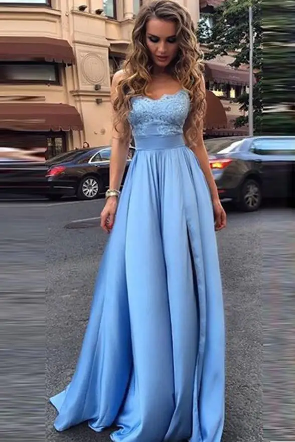 Sky Blue Prom Dresses Strapless