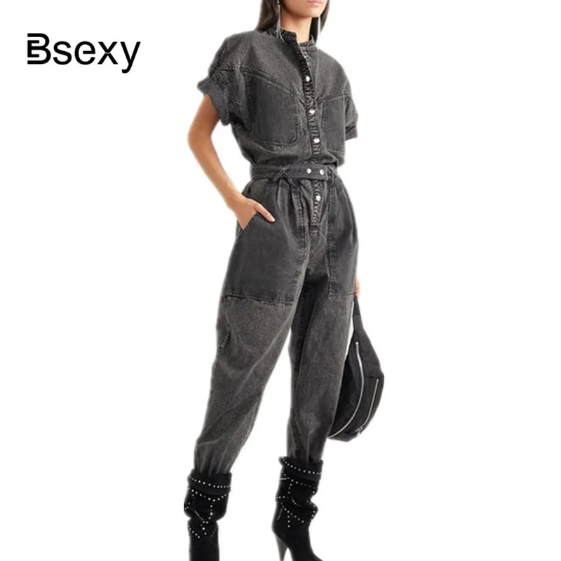 black denim jumpsuit outfit