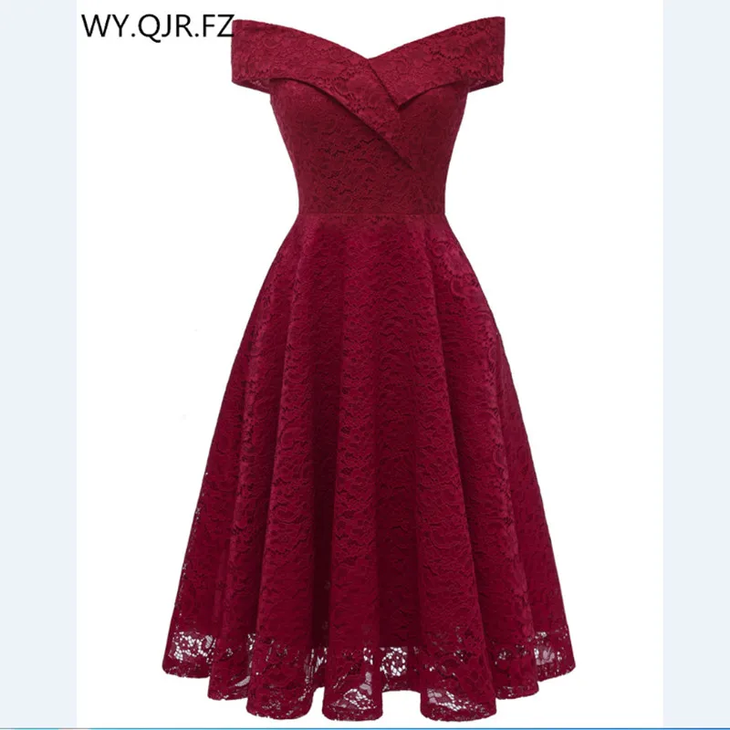 CD-1610#Boat neck Burgundy Short Lace 