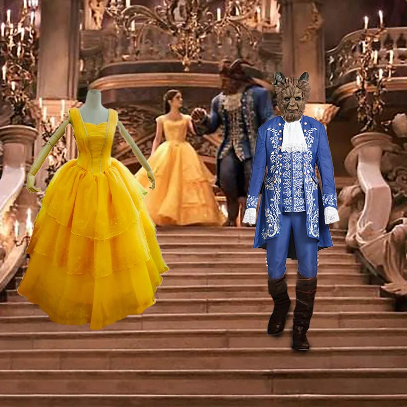 Cumpără Costume și Accesorii New Movie Beauty And The Beast Movie Princess Belle Emma Watson Cosplay Costume Yellow Dress Adults Kids Prince Cosplay Costume