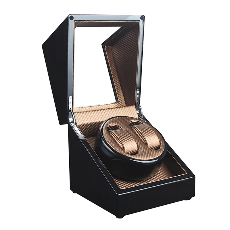 2021 Wooden Watch Winder For 2 Watches Black Piano Paint Automantic Self Watch Winders Wooden And PU Leather Watch Accessories-animated-img
