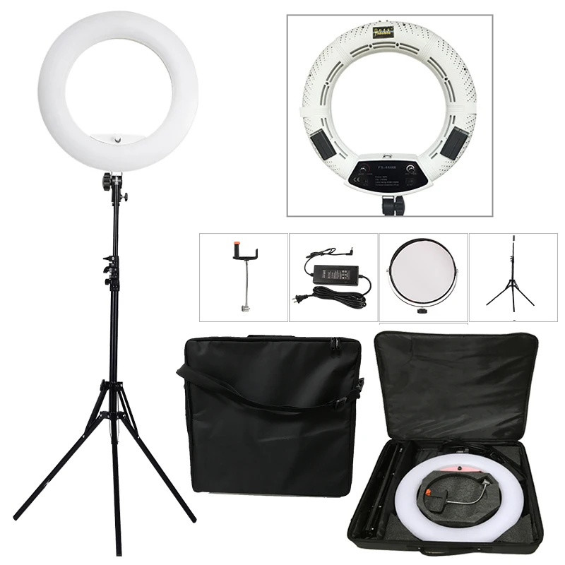 Yidoblo FS-480II 5500K Bio-color Camera Photo/Studio/Phone/Video light 18'' 480 LED Ring Light LED Lamp+ 2M tripod +Soft bag Kit-animated-img