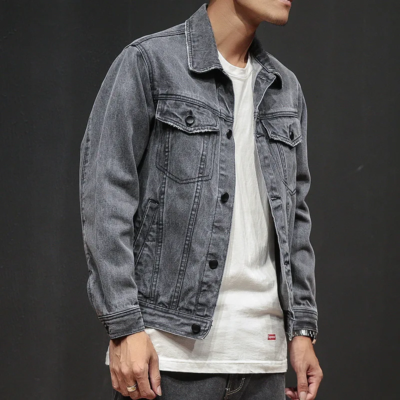 2018 New Men Jean Jacket Gray Vintage 