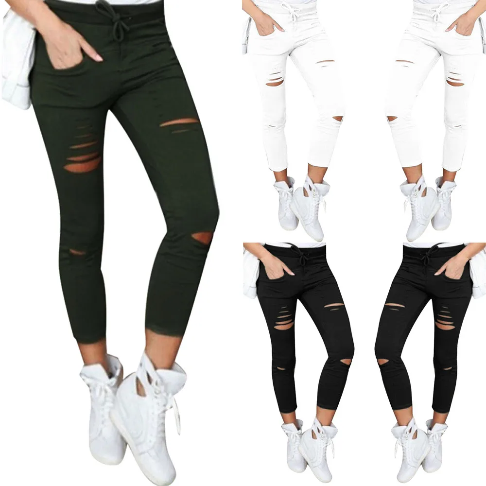 knee ripped jeans womens black