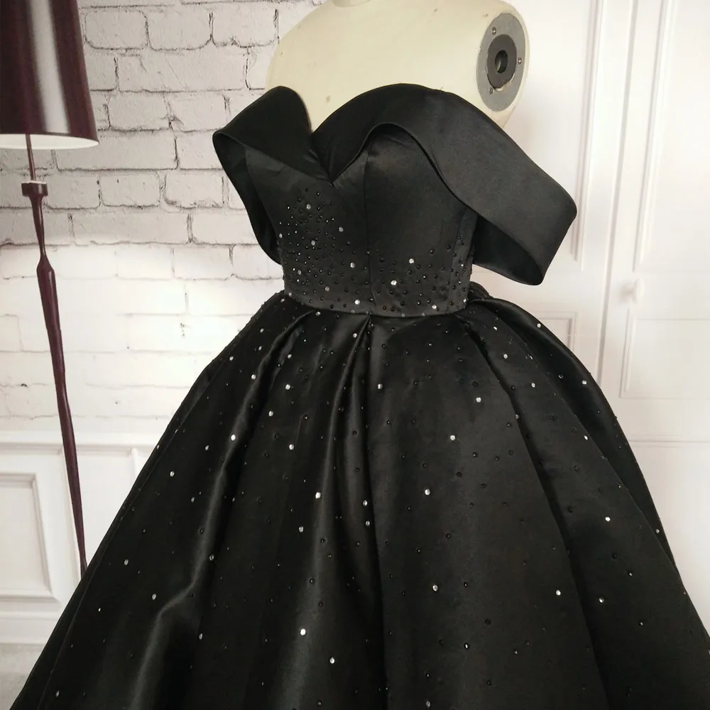 JaneVini Elegant Black Ball Gown Prom 
