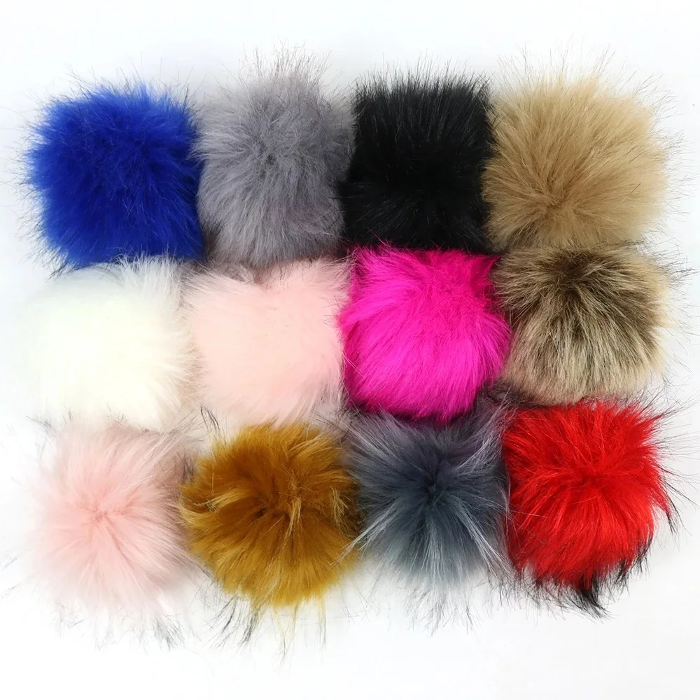 6pcs 8cm Pompoms Fake Fox Fur Hats Ball False Hairball Hat Ball Pom Pom  With Rubber Band Handmade DIY Clothing Pompoms For Hats