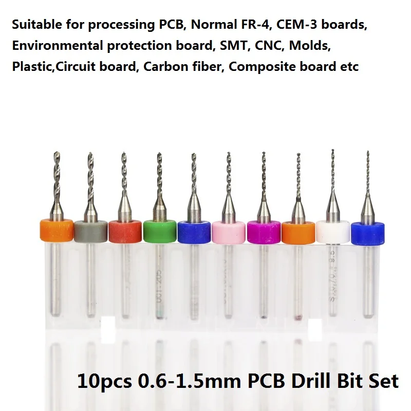 10pcs 0.6-1.5mm Micro PCB Drill Bit For 