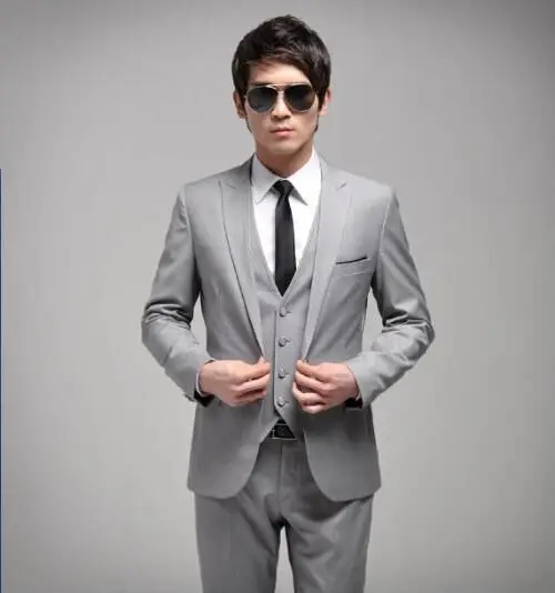 Grey Suits Jacket Pants Formal Dress 