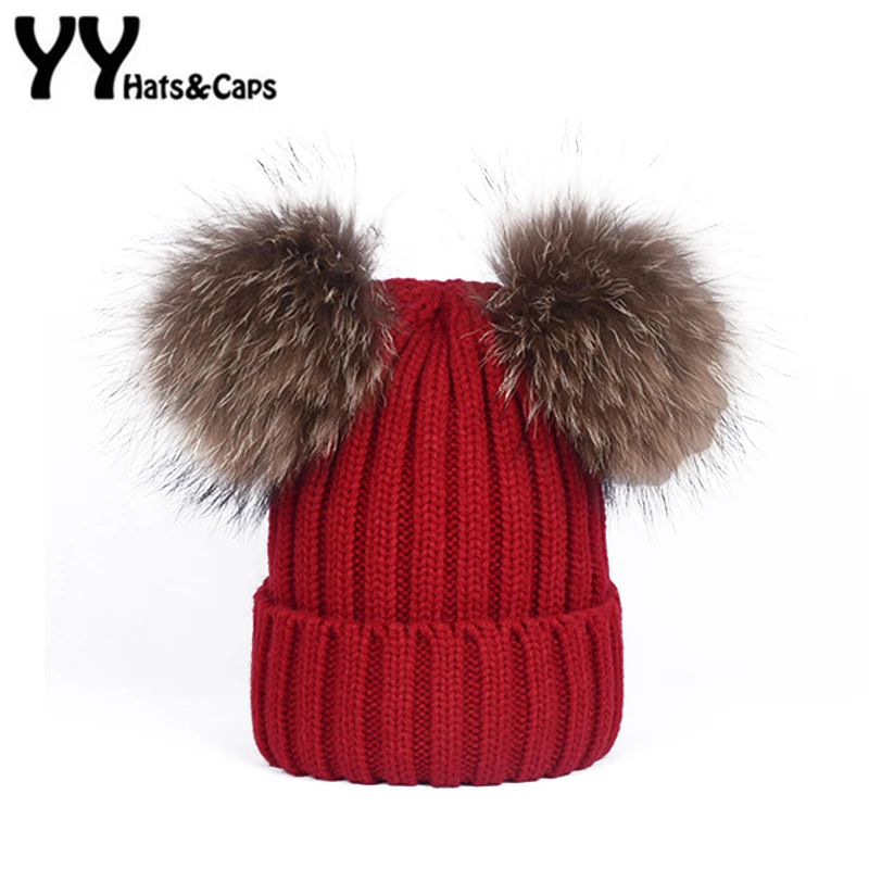 winter hats with two pom poms