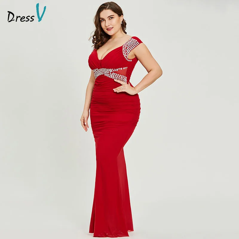 Dressv red v neck plus size evening 