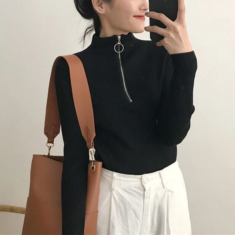 Zipper Turtleneck Sweater Women 