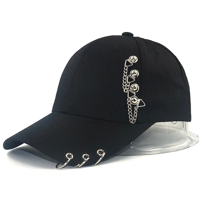 black baseball cap with rings