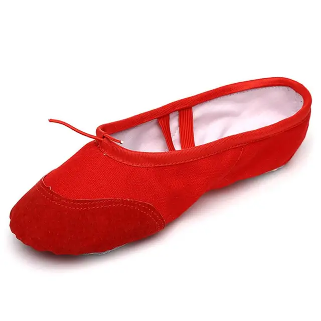 red canvas ballet shoes