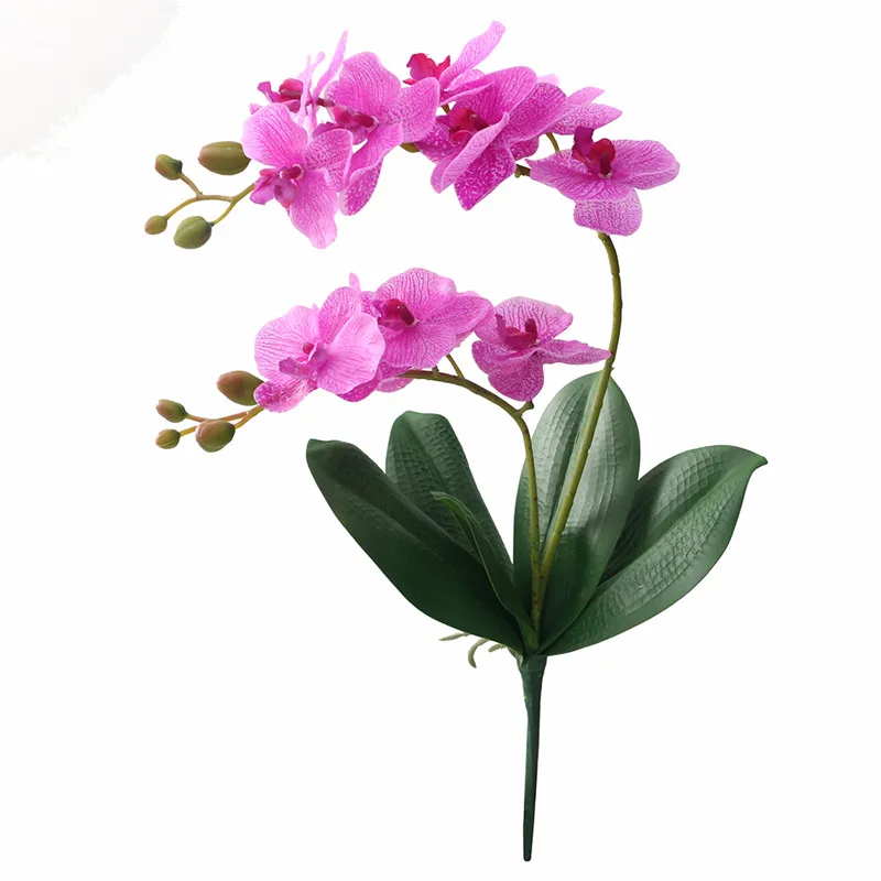 JAROWN Artificial Flower Real Touch Latex 2 Branch Orchid Flowers with Leaves Wedding Decoration Flores-animated-img