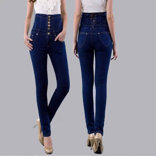 Acquistare Gonne e pantaloni | Fashion Vintage Women's Empire Waist Jeans  Woman Skinny Super High Waisted Jeans Lady Slim Stretch Pencil Jean Plus  size 6xl
