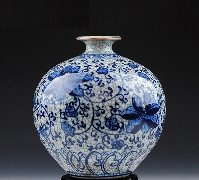 Jingdezhen Ceramic Chinese Blue-and-white Tie-twig Flower Arrangement Pomegranate Vase and Flower Ornaments