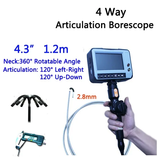 2.8mm 4 Way Direction 1.2M Rotational Inspection Camera  Industry Endoscope Video Borescope 4.3inch LCD  USB  SD Card ,VD-4ED28-animated-img