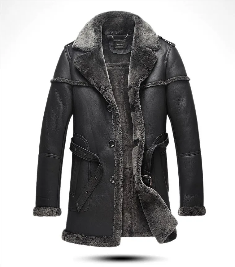 long section Fur one Male leather coat