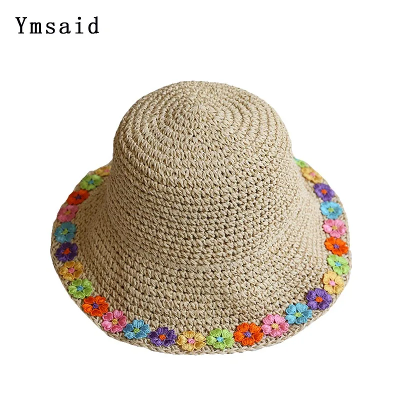 100%Raffia rainbow Girl Sun Hat Wide Brim Floppy Summer Hats For Women Beach  Panama