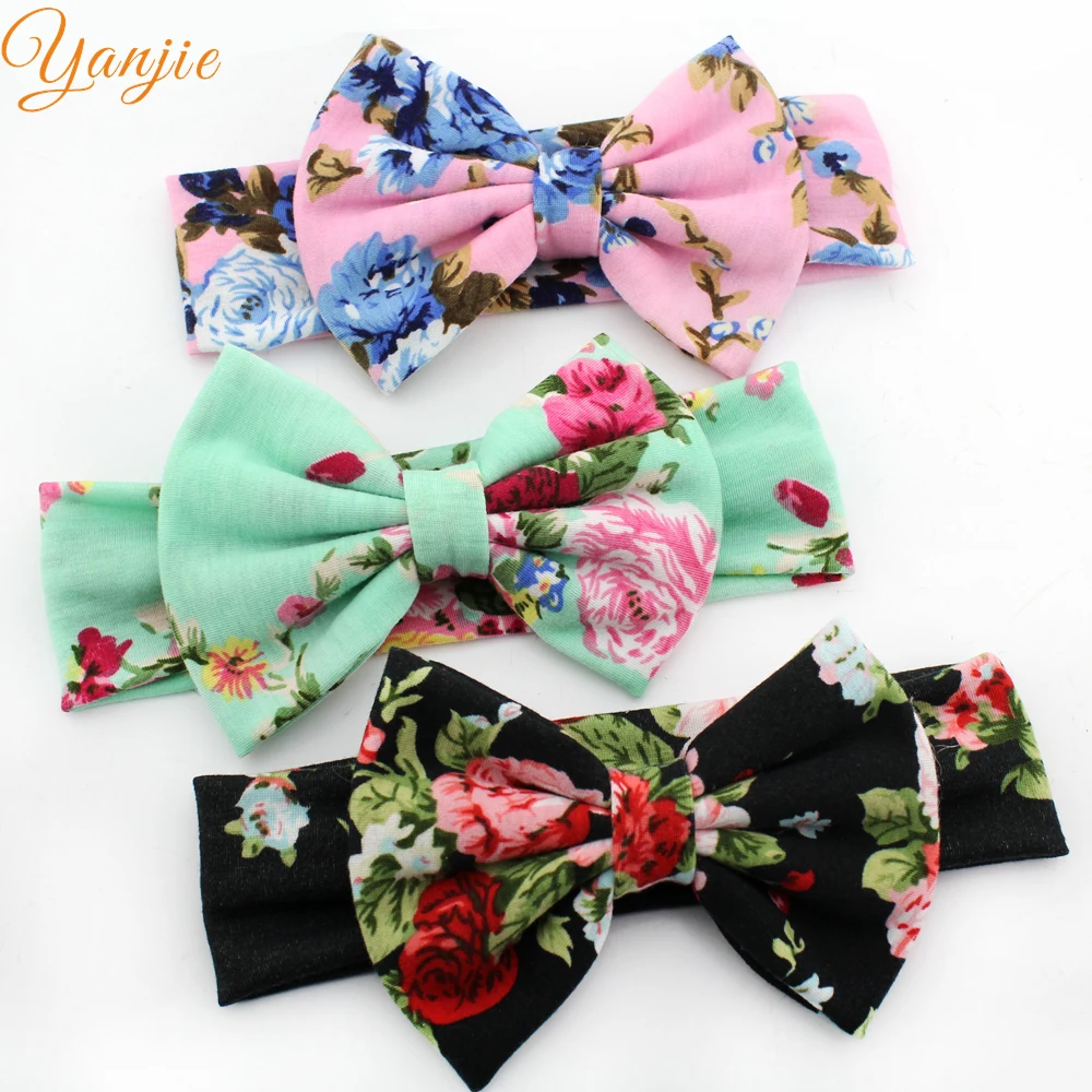 Floral Hair Bows Cotton Headband Hot-sale Trendy Korean Style Soft Elastic Hair Bands Kids DIY Girls Hair Accessories Party-animated-img