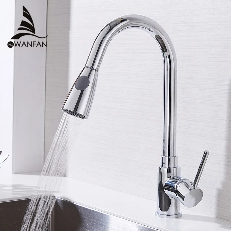 Kitchen Faucets Silver Single Handle Pull Out Kitchen Tap Single Hole Handle Swivel 360 Degree Water Mixer Tap Mixer Tap 408906 preview-7