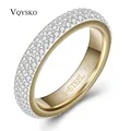 Three row clear crystal Gold Color Stainless steel Wedding Rings for women fashion jewelry with Full Size