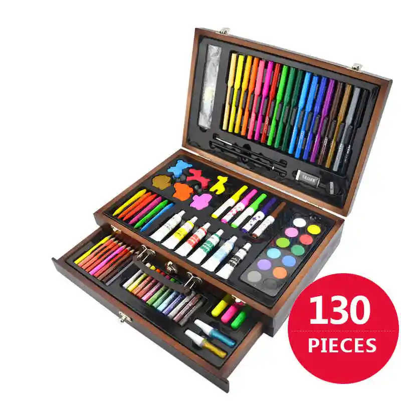 150 Pieces Kids Deluxe Artist Drawing Painting Set Portable Wooden Case  with Oil Pastels Crayons Colored