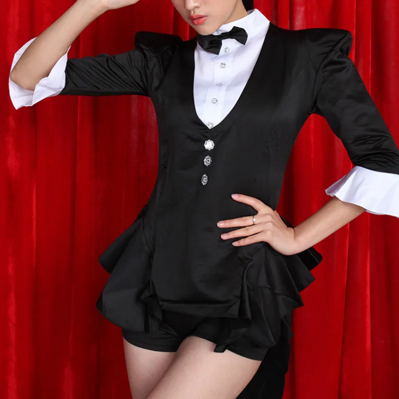 Magician Uniform Bar Nightclub Costume Womens Jazz Dance Black Tuxedo