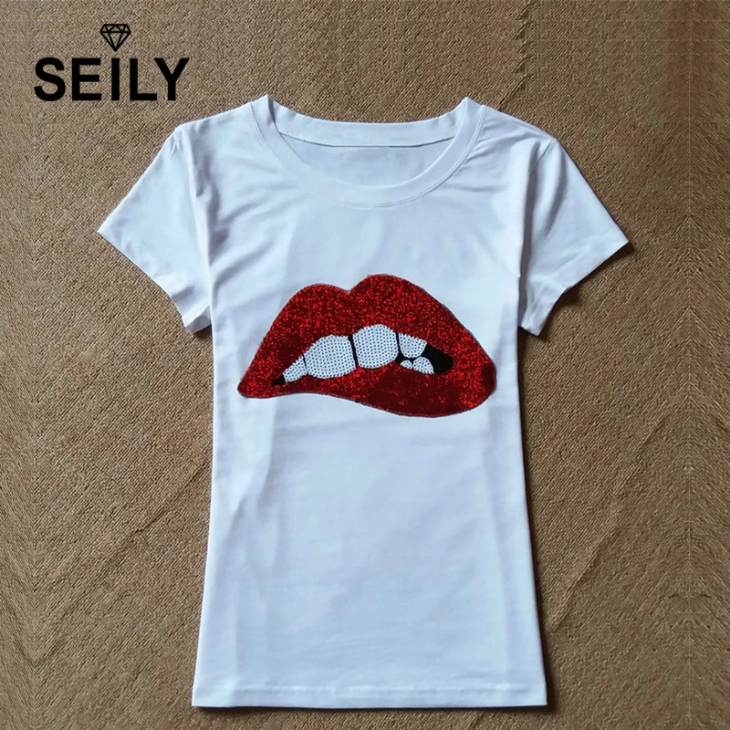 plus size sequin lips t shirt